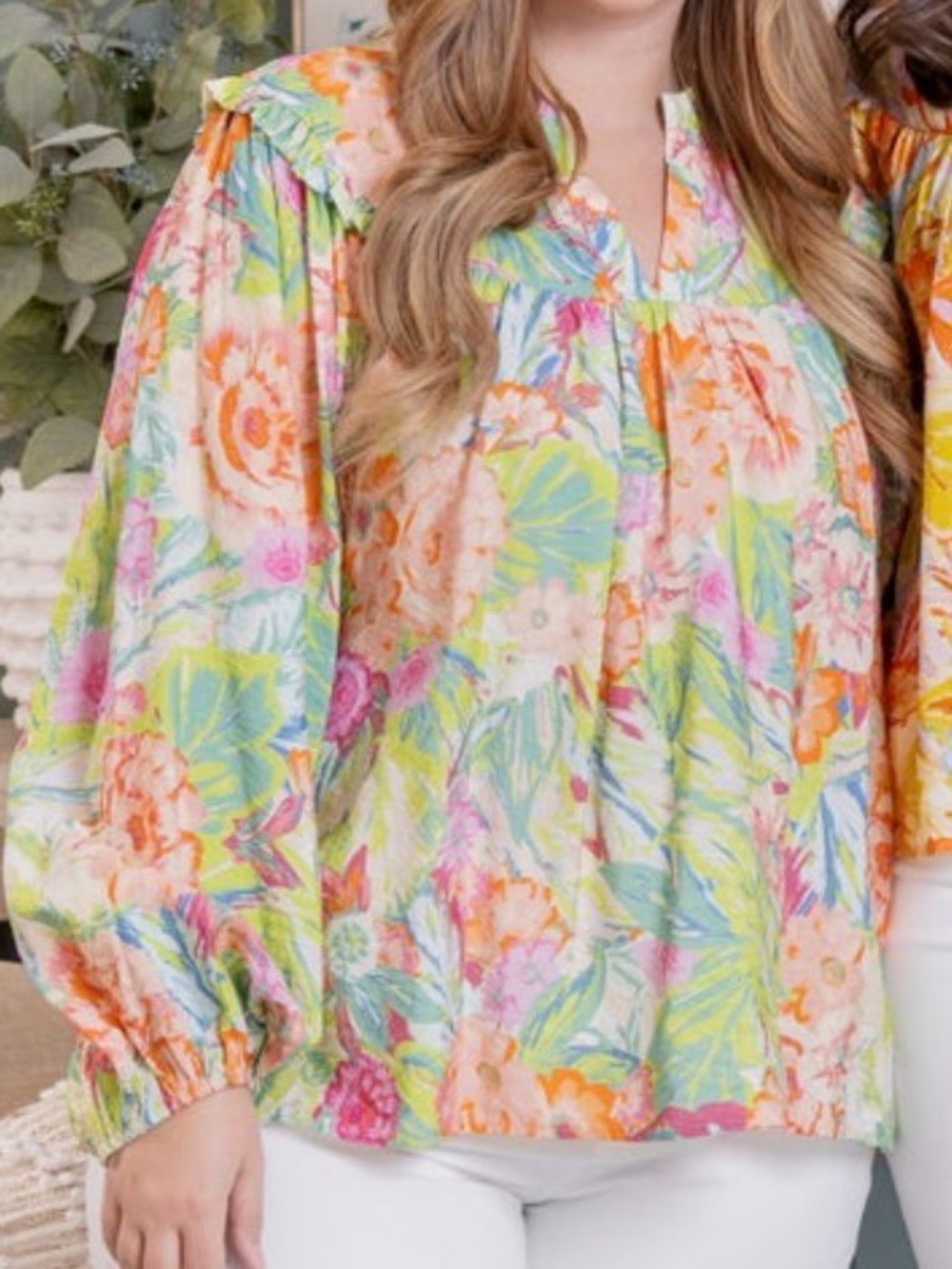 Floral Printed Long Sleeve Blouse - Multicolor Small.